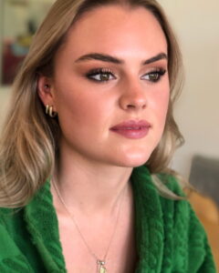 Defined eye makeup and nude lips for an event in Melbourne by Rebecca Brown.