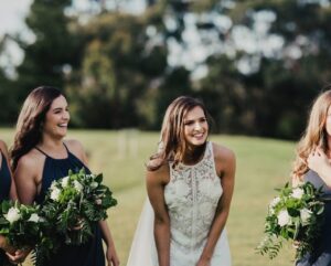 Bride with natural bridal makeup in neutral tones by Rebecca Brown